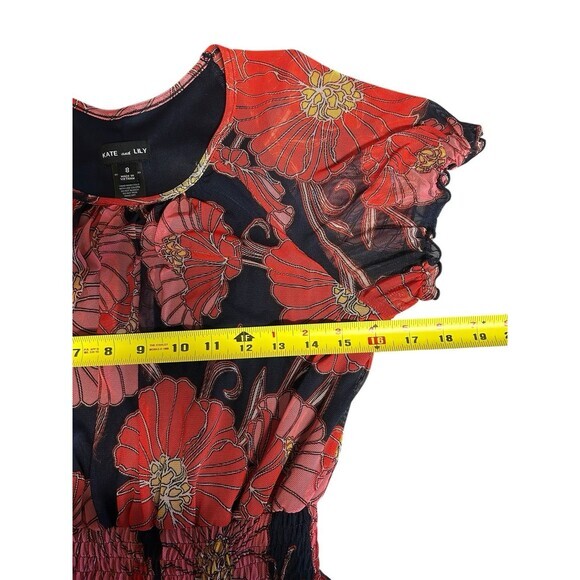 Kate And Lily Floral Midi Dress Size 8 Elastic Waist Short Sleeves Cocktail City - Picture 5 of 7